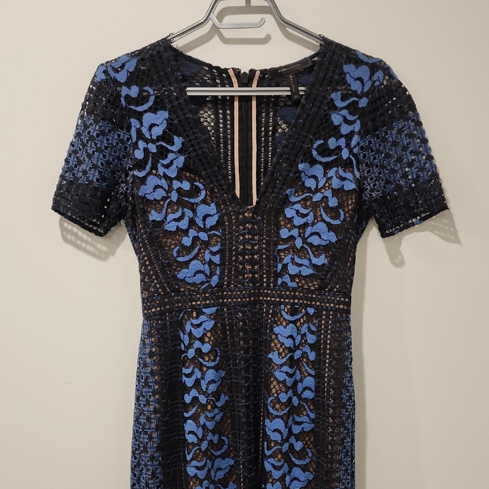 BCBGMaxAzria Black and Blue Lace Dress, Size 2